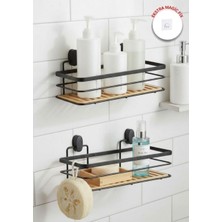 Okyanus Home Eko Magic Yapıştır&vidala Due  2 Adet  Tek Katlı Dikdörtgen Lamalı Maxi Şampuanlık  13 x 30 cm / Siyah