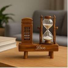 Renklimestore Telefon Kulübesi ve Kum Saati Dekoru – Ahşap Tabanlı Retro Masaüstü Aksesuar, Paris Temalı Ev ve Ofis Süsü, Yazılı Dekoratif Obje