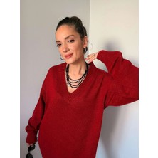 Kırmızı V Yaka Kazak