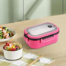 Renklimestore 1200 ml 2 Katlı 6 Bölmeli Bpa'sız Pp Plastik Sefer Tası ve Beslenme Çantası - Hava Kilitli Bento Lunch Box, Çatal ve Kaşık Dahil (Pembe)