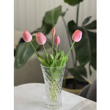 Aslan Express Yapay Lale Premium Islak Dokulu - Pembe - Tek Demet 5 Kafa - 42 cm