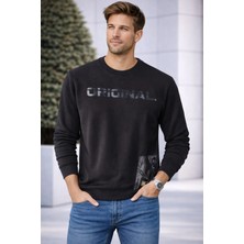 İnce Moda Giyim Original Baskılı Fermuar Cep Detaylı Erkek Sweatshirt – Siyah