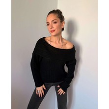 Siyah Madonna Yaka Fitilli Kazak