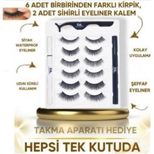 Gaman 3D Manyetik 12 Adet Takma Kirpik Seti 6 Farklı Çift - 2 Adet Mıknatıslı Likit Eyeliner Yapıştırıcı +Kirpik Cımbızı Hediye