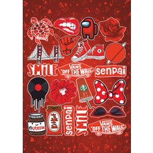 Hediyene Bak Kırmızı Temalı Seri 2 Sticker Seti | Laptop Ajanda Notebook Tablet Telefon Defter Etiket Journal