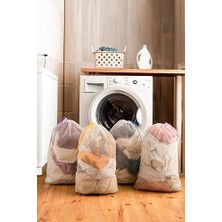 Renklimestore 4'lü Çamaşır Yıkama Filesi Ayakkabı Yıkama Filesi Renkli Ipli 40X60 cm