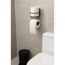 Renklimestore Yapışkanlı Tuvalet Kağıtlığı – Mat Siyah Metal Tuvalet Kağıt Tutacağı ve Yedek Standı, Delmeden Montaj, Suya Dayanıklı Banyo Organizeri (Yuvarlak)
