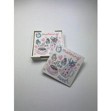 Renklimestore 6’lı Ahşap Bardak Altlığı Seti (Kutulu - Kahve ve Tatlı Desenli)