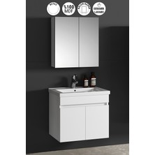 Özceden Çiğdem 65 cm Beyaz Balon Mdf Seramik Lavabolu Asma Banyo Dolabı Takımı