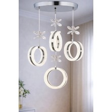 Trend Rose 4'lü Alyans Krom 3 Renk Modlu Kristal Taşlı Ledli Avize