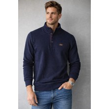 İnce Moda Giyim Erkek Dik Yaka Düğmeli Basic Sweatshirt