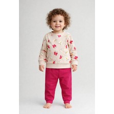 Dinamik çocuk Kız Bebek Alt Üst Takım Kelebek Desenli 2 Iplik Mevsimlik 2'li Takım 3-6-9-12 Ay