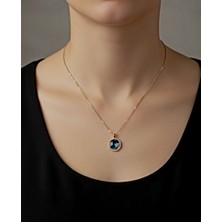 Minel Fashion Kadın Çelik Zirkon Taşlı Mavi Hilal Dünya Uzay Gezegen Kolye
