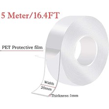 Renklimestore 5m Çift Taraflı Bant Ekstra Güçlü Yıkanabilir Ince Nano Bant, Halı, Ev, Mutfak, Araba Veya Ofis Için Şeffaf ve Çıkarılabilir Çift Taraflı Bant