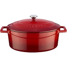 Renklimestore Metal Oval Döküm Tencere, 27 Cm, 3.91 L Hacim, Kırmızı