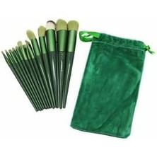 Renklimestore 13 Parça Profesyonel Makyaj Fırça Seti, Yeşil Kadife Taşıma Çantalı, Kozmetik Uygulama Fırçaları