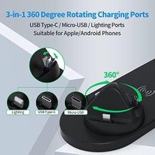 Renklimestore 4'ü 1 Arada Kablosuz Şarj Yuvası, Mikro/tip C Telefonlar Için 360 Derece Dönen Şarj Yuvası, Iwatch Serisi,,, Galaxy Için Qi Hızlı Şarj Yuvası