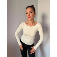 Ekru Kayık Yaka Bluz