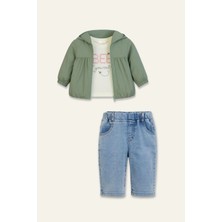 Mininio Kız Bebek Yağmurluk Detaylı 3'lü Takım  - Yeşil