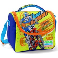 Renklimestore Erkek Çocuk Mavi Sarı Motorsiklet Ilkokul Okul Beslenme Çantası