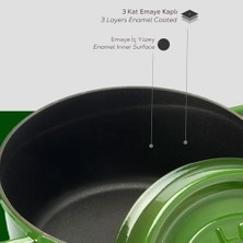 Renklimestore Metal Döküm Yuvarlak Tencere, 24 Cm, Yeşil