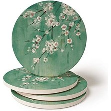 Renklimestore Coasterstone Cam Göbeği Vişne Çiçeği Bardak Altlıkları, Içecekler Için, Dörtlü Set