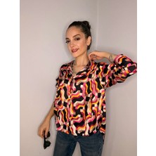 Retro Pembe Desenli Saten Gömlek