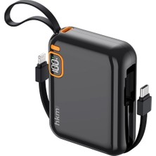 Renklimestore Power Duo 10.000 Mah 20W, Pd 20W Hızlı Şarj Destekli, Type-C ve Lightning Kablolu Powerbank, Siyah