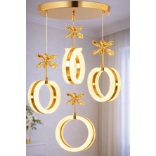 Trend Rose 4'lü Alyans Gold 3 Renk Modlu Kristal Taşlı Ledli Avize