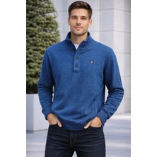İnce Moda Giyim Erkek Dik Yaka Düğmeli Basic Sweatshirt
