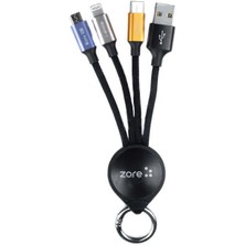 Renklimestore Anahtarlık Tasarımlı, Type-C, Micro, Lightning Hızlı Şarj ve Data Veri Aktarım 3 In 1 USB Kablo
