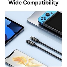 Renklimestore Tungsten Type-C To Type-C Şarj Kablosu, 240W Hızlı Şarj Destekli, Metal Uçlu, 1 Metre, Siyah - Dayanıklı Data Kablosu