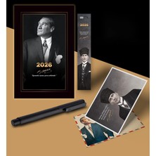 Renklimestore 2026 Atatürk Ajandası Ayraç Kartpostal Kalem - Siyah
