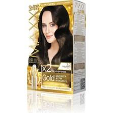 Renklimestore Gold Serisi 24K Altın Parçacıklı Serum ile 1 Kutu 2 x 50 ml ve Geliştiriciler Saç Boyası (Koyu Kahve 3.0)