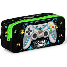 Renklimestore Siyah Fosforlu Yeşil Gamer Iki Bölmeli Kalem Çantası - Erkek Çocuk