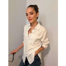 Ekru Basic Keten Gömlek