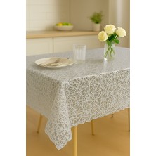 Rona Home Pvc Şeffaf Kaplamalı Ip Desenli Masa Örtüsü Gümüş Silinebilir Hasır Lüx Muşamba Sofra Bezi