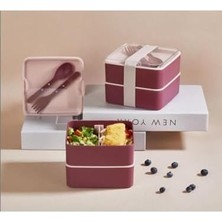 Renklimestore Store Beslenme Kutusu Yemek Kutusu 2 Kat Kaşık ve Çatal Dahil Plastik Sefer Tası