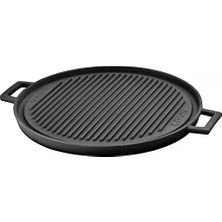 Renklimestore Döküm Yuvarlak Çift Yön Izgara Tavası Döküm Demir Yekpare Çift Kulplu ÇAP(Ø)34CM.