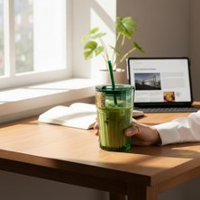 Renklimestore 2 Adet Zümrüt Yeşil Cam Kupa Bardak Kahve Meşrubat Tatlı Kokteyl Bardağı Yeşil 470 ml