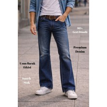 Cedy Denim Cedy Denım Premium Seri: Erkek Mavi Retro Flare Bootcut Jean - Geniş Paça Taşlanmış Denim Pantolon C370