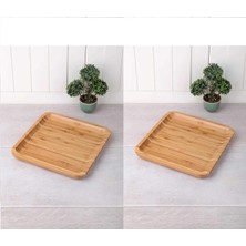 Renklimestore 2 Adet 20 cm Bambu Ahşap Kare Pasta Kahvaltı Servis Sunum Tabağı
