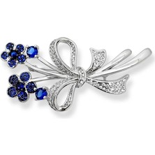 Oya Silver Safir Zirkon Taşlı Çiçek Demeti Gümüş Broş – 2.2x4.8 cm
