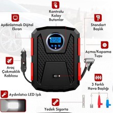 Renklimestore Araç Çakmaklık Uyumlu 100W Kablolu LED Işıklı Araç Motor Bisiklet Top Vs. Lastik Şişirme Hava Kompresörü