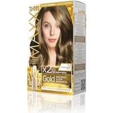 Renklimestore Gold Serisi 24K Altın Parçacıklı Serum ile 1 Kutu 2 x 50 ml ve Geliştiriciler Saç Boyası (Fındık Kabuğu 7.3)