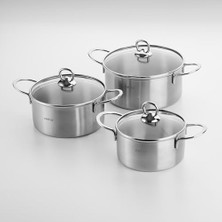 Renklimestore Nehir Silver 6 Parça Paslanmaz Çelik Mini Tencere Seti (12-14-16 Cm)