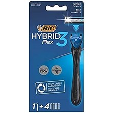 Renklimestore Bıc Hybrid 3 Flex Erkek Tıraş Bıçağı 1 Sap ve 4 Yedek Başlık (3 Bıçak), 3 Nano Teknolojik Titanyum Bıçak, E Vitamini ile Zenginleştirilmiş Geniş Kayganlaştırıcı Bant