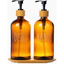 Renklimestore Bambu Standlı Cam Sıvı Sabunluk Seti - 2'li 2 x 475 ml