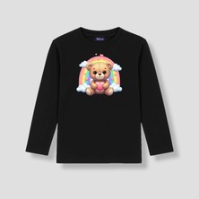 Mixxi Fashion Sevimli Ayı Gökkuşağı Cute Bear Rainbow Baskılı Uzun Kollu Unisex  Çocuk Tişört (4-13 Yaş)