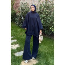 Lamelif Kapşonlu Pantolonlu Ikili Tesettür Takım Koyu Lacivert